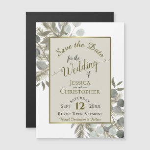 Wedding Save the Date Golden Pine & Greenery Taupe Magnetic Invitation