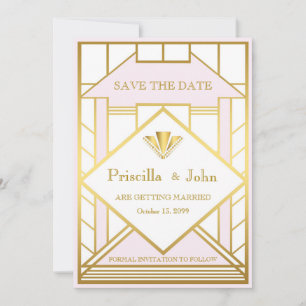Wedding Save the Date,Great Gatsby,white gold pink Date