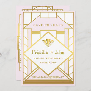 Wedding Save the Date,Great Gatsby,white gold pink Invitation