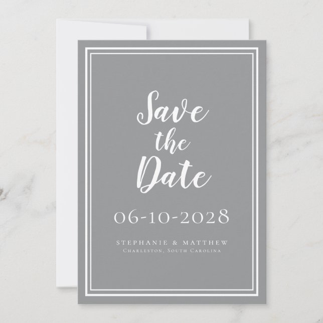 Wedding Save The Date Grey Simple Modern Script (Front)