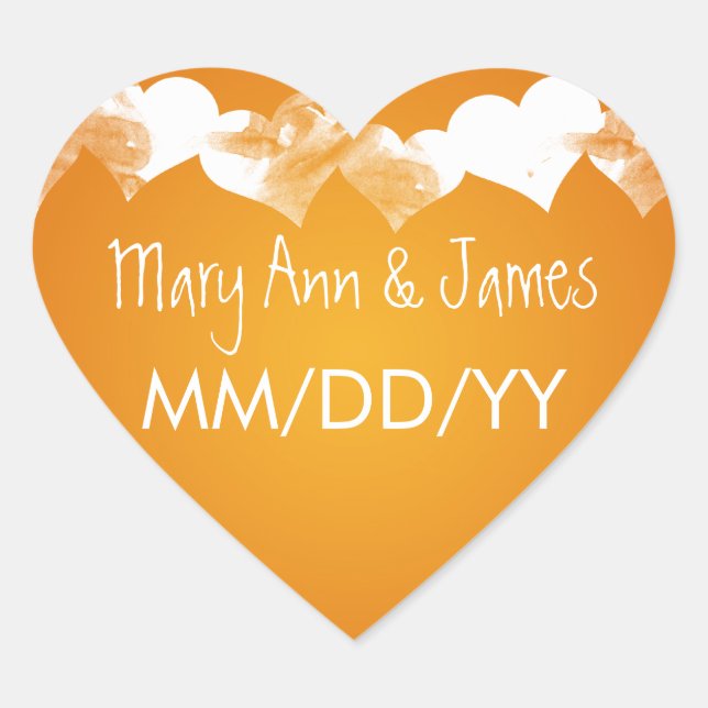 Wedding Save The Date Grunge Hearts Orange Heart Sticker (Front)
