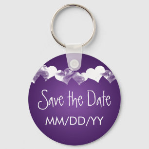 Wedding Save The Date Grunge Hearts Purple Key Ring