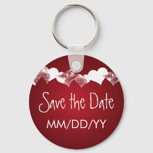 Wedding Save The Date Grunge Hearts Red Key Ring