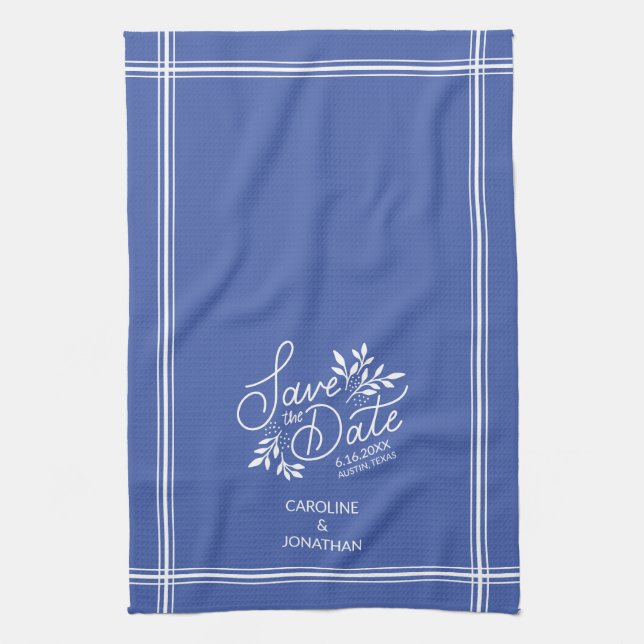 Wedding Save the Date Hand Drawn Botanical Floral Tea Towel (Vertical)