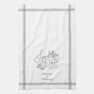 Wedding Save the Date Hand Drawn Botanical Floral Tea Towel