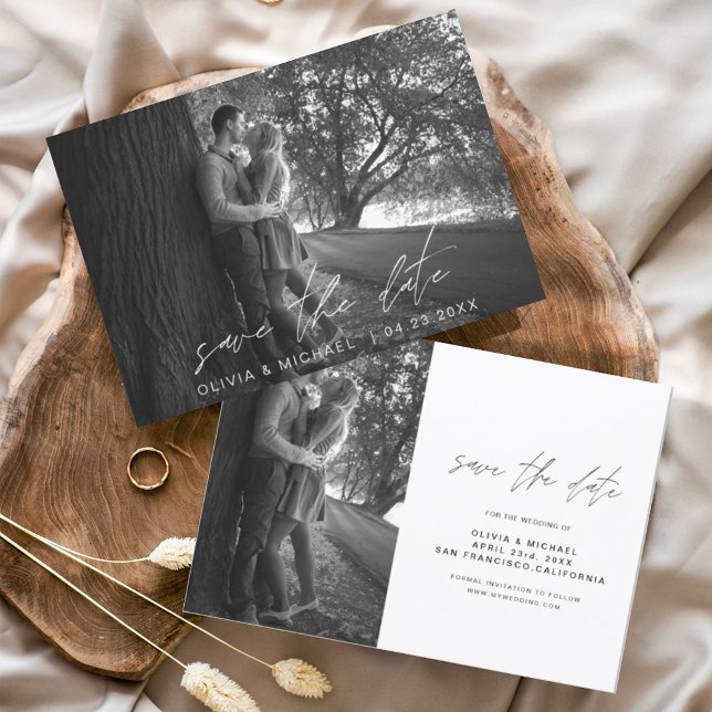 Wedding Save the Date Handwritten Photo Minimalist Invitation (Creator Uploaded)