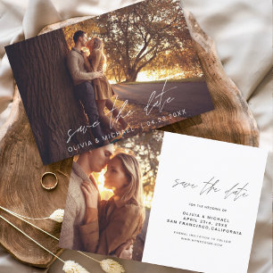 Wedding Save the Date Handwritten Photo Minimalist Invitation