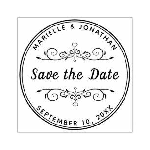 Wedding Save the Date Heart Modern Script Rubber Stamp