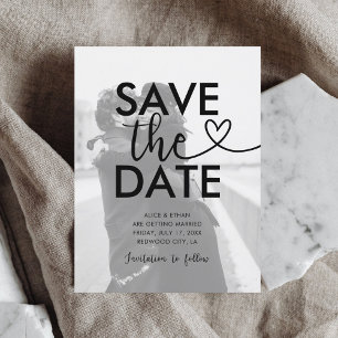 Wedding Save The Date Heart Script Photo Announcement Postcard