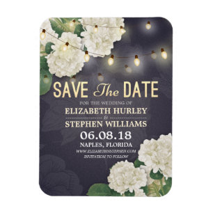 Wedding Save The Date Hydrangea String Lights Blue Magnet
