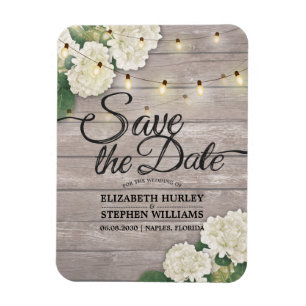 Wedding Save The Date Hydrangea String Lights wood Magnet