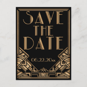 Wedding Save the Date in an Art Deco Gatsby Style Announcement Postcard