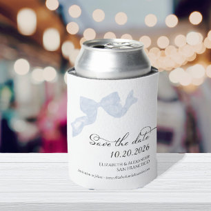 Wedding Save the Date Invitation   Blue Bow Photo Can Cooler