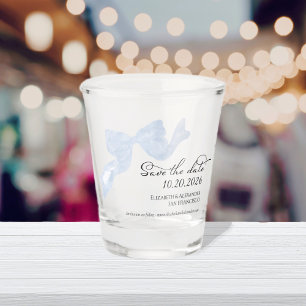 Wedding Save the Date Invitation   Blue Bow Photo Shot Glass