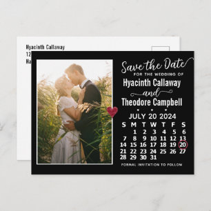 Wedding Save the Date July 2024 Calendar Photo Invitation Postcard