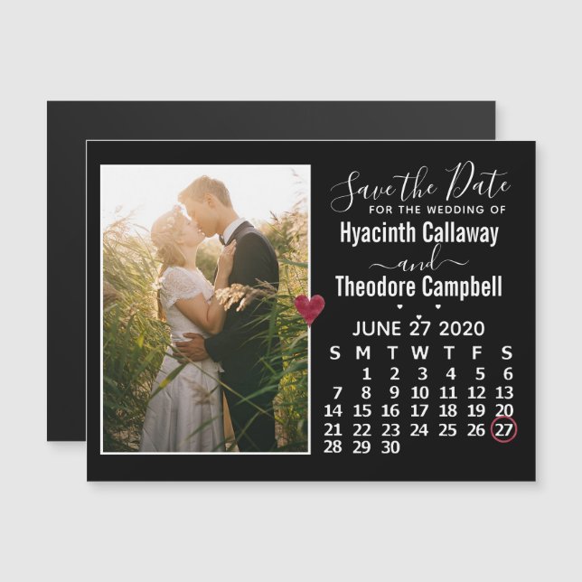 Wedding Save the Date June 2020 Calendar Photo Magnetic Invitation (Front/Back)