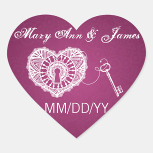 Wedding Save The Date Key To My Heart Pink Berry Heart Sticker