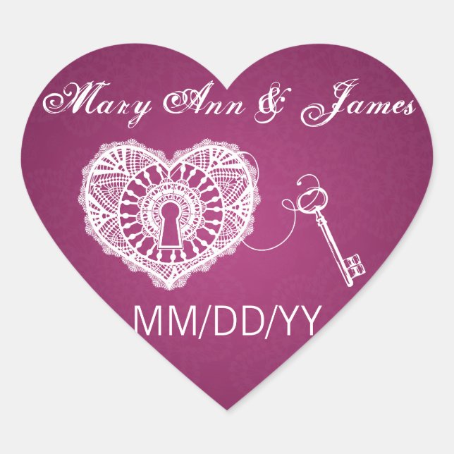 Wedding Save The Date Key To My Heart Pink Berry Heart Sticker (Front)