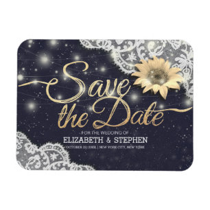 Wedding Save The Date Lace Sunflower String Lights Magnet
