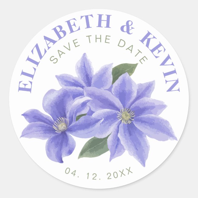 Wedding Save The Date Lavender Floral Elegant Classic Round Sticker (Front)