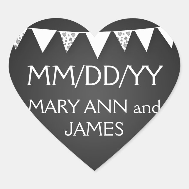 Wedding Save The Date Love Bunting Black Heart Sticker (Front)