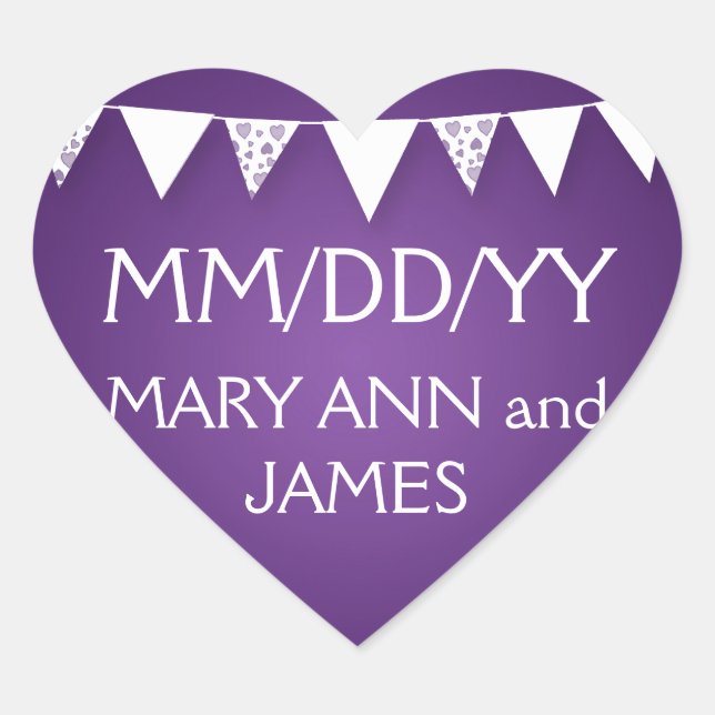 Wedding Save The Date Love Bunting Purple Heart Sticker (Front)