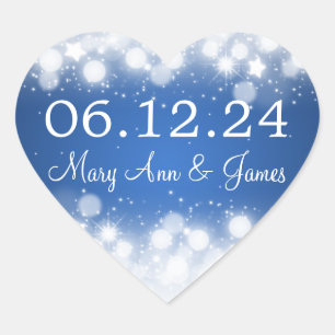 Wedding Save The Date Magic Sparkle Blue Heart Sticker