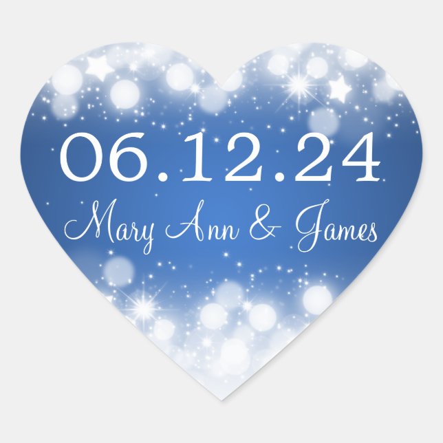 Wedding Save The Date Magic Sparkle Blue Heart Sticker (Front)