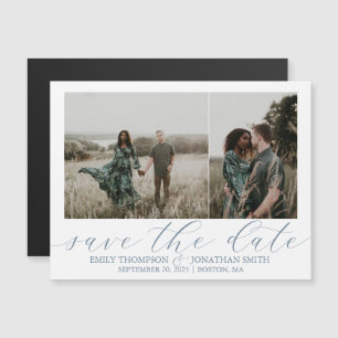 Wedding Save The Date Magnet Two Photos Dusty Blue