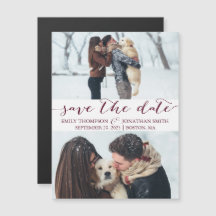 Wedding Save The Date Magnet Two Pictures Burgundy