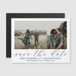 Wedding Save The Date Magnets Two Photos in Navy