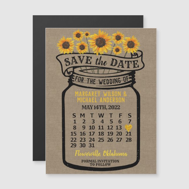 Wedding Save the Date Mason Jar Farm May 2022 Magnetic Invitation (Front/Back)