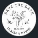Wedding Save the Date Mason Jar Flowers Classic Round Sticker<br><div class="desc">Create Your Own Wedding Save the Date Round Sticker. For more advanced customisation of this design,  Please click the "Customise" button above!</div>
