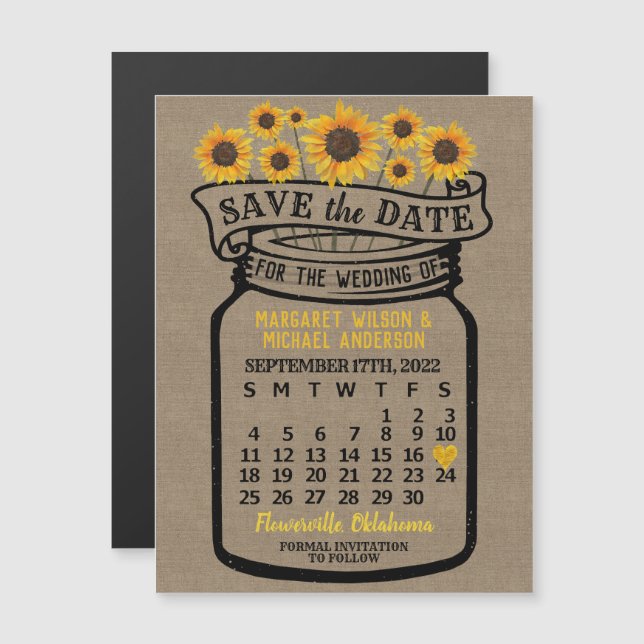 Wedding Save the Date Mason Jar September 2022 Magnetic Invitation (Front/Back)