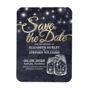 Wedding Save The Date Mason Jar String Lights Blue Magnet