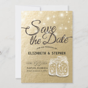 Wedding Save The Date Mason Jar String Lights Gold