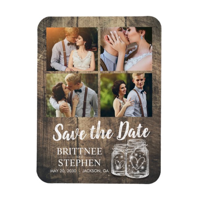 Wedding Save The Date Mason Jars Wood Photo Magnet (Vertical)