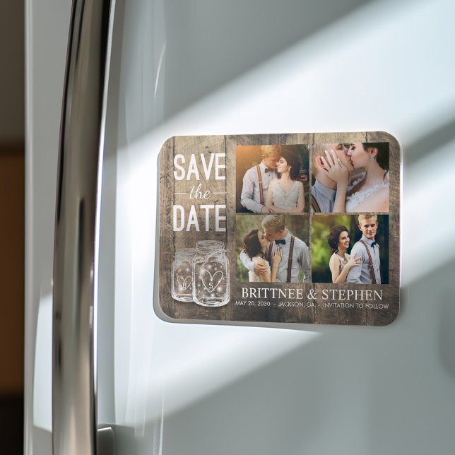 Wedding Save The Date Mason Jars Wood Photo Magnet (Creator Uploaded)