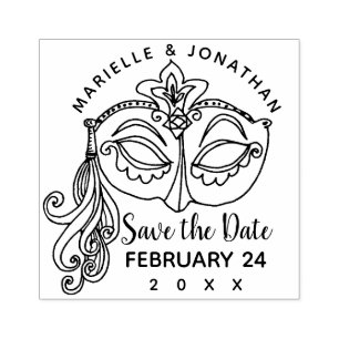 Wedding Save the Date Masquerade Mask Mardi Gras Rubber Stamp