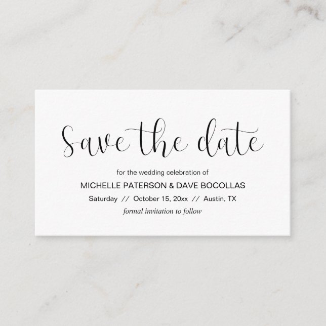 Wedding Save the date Minimal design, Black font Enclosure Card (Front)