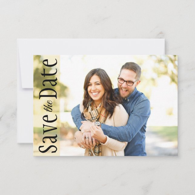 Wedding Save The Date Minimal Photo Rustic Leaves (Front)