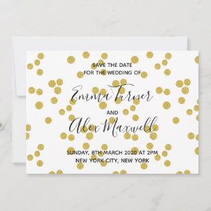 Wedding Save the date Modern Gold Confetti Script