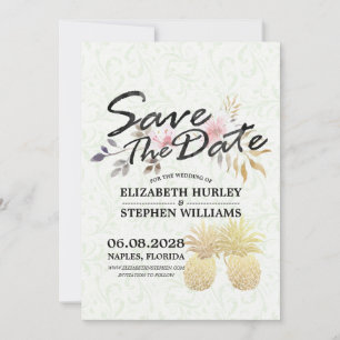 Wedding Save The Date Modern Gold Pineapple Couple