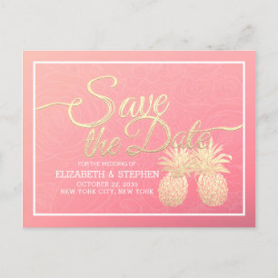 Wedding Save The Date Modern Gold Pineapple Couple Announcement Postcard