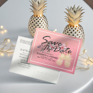 Wedding Save The Date Modern Gold Pineapple Couple Announcement Postcard