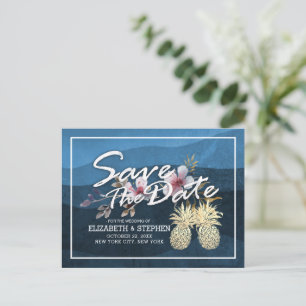 Wedding Save The Date Modern Gold Pineapple Couple Announcement Postcard