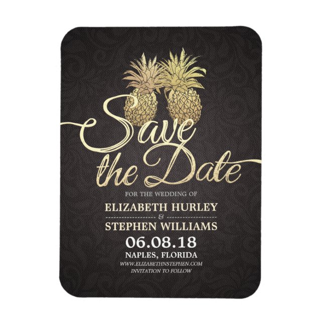 Wedding Save The Date Modern Gold Pineapple Couple Magnet (Vertical)