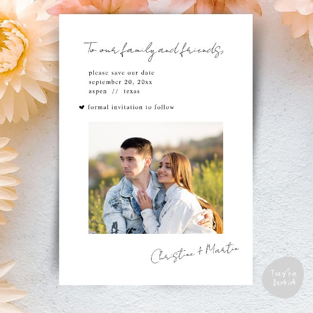 Wedding Save The Date Modern Minimalist Clean (Wedding Sate The Date Modern Minimalist Clean signature script Theme Card PDF Black and White)