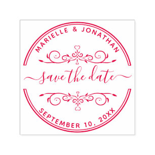 Wedding Save the Date Modern Script Hearts Self-inking Stamp