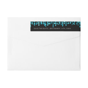 Wedding Save The Date Modern Turquoise Lights Wrap Around Label